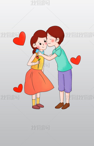 情人节亲吻的情侣插画