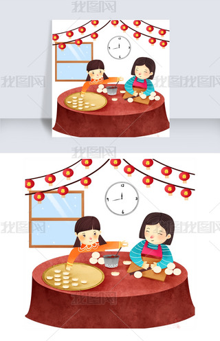 过年包饺子的卡通专题模板-过年包饺子的卡通图片素材下载-我图网