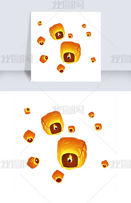 原创手绘中国风孔明灯插画