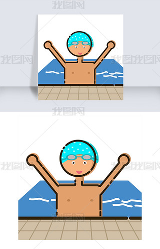游泳卡通男孩免抠图