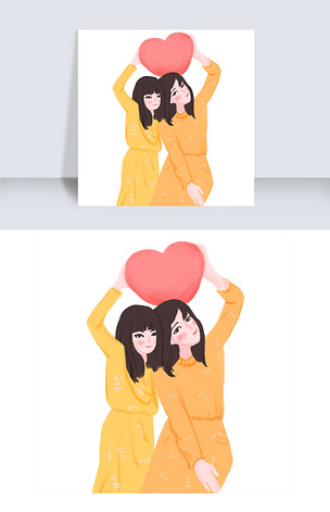 一对好姐妹比心免抠图