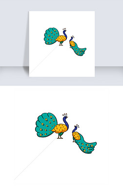 卡通手绘线条孔雀开屏免抠