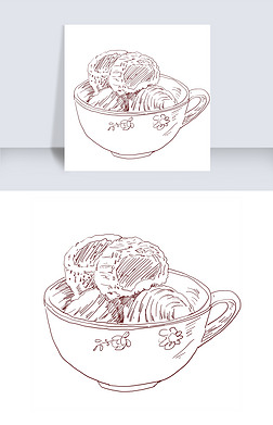 线描食材免抠元素|线描食物茶膏插画