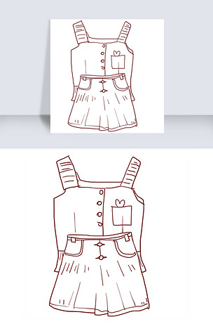 线描背带裙手绘插画
