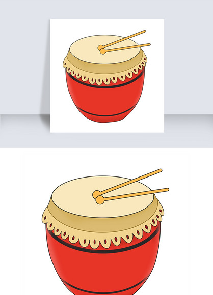 手绘红色铜鼓插画