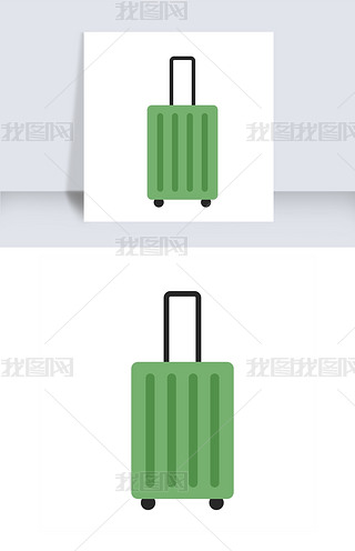 简约手绘绿色的行李箱插画海报免抠元素