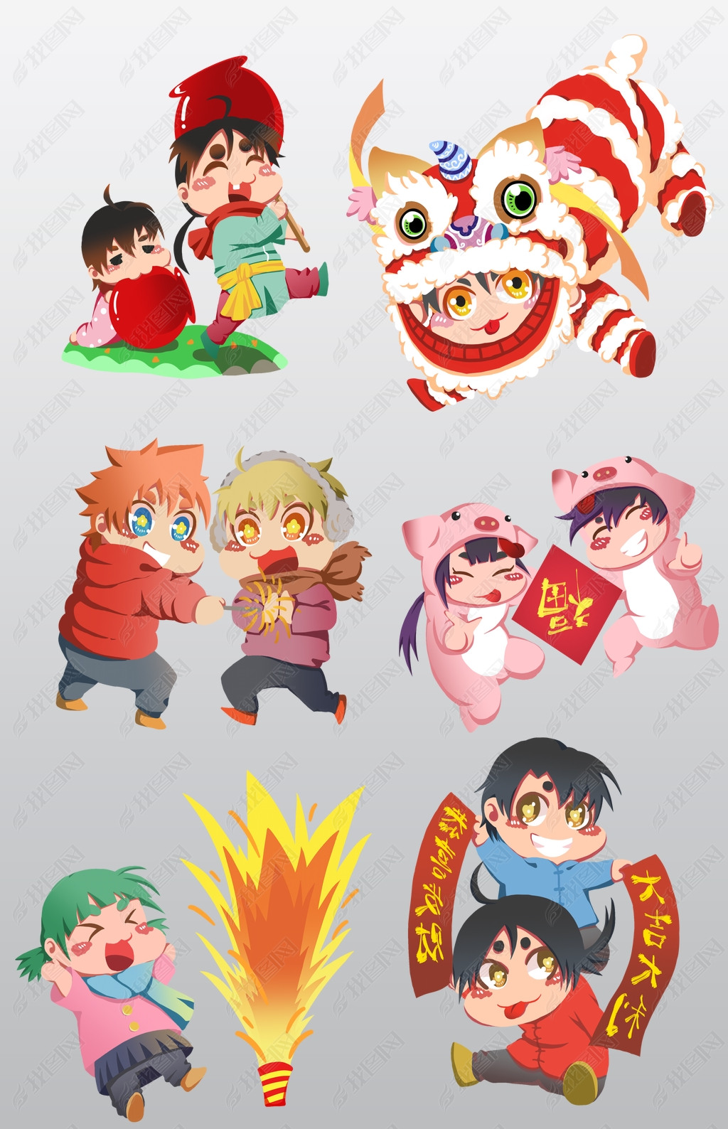 原创2019新年新春春节卡通人物套图