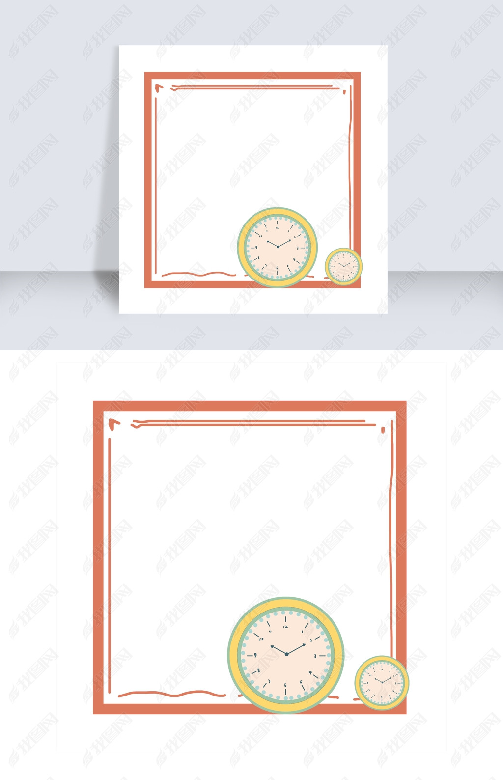 原创黄色时钟红色爱心边框版权可商用
