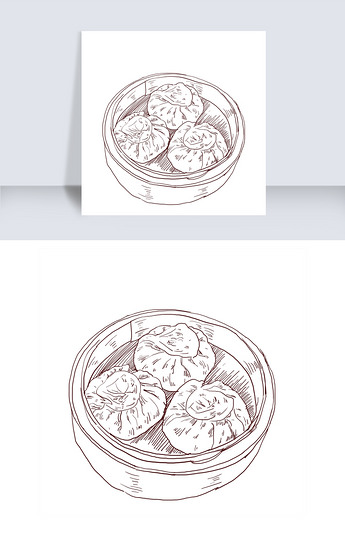 线描美味包子插画