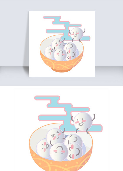 手绘游泳的汤圆插画