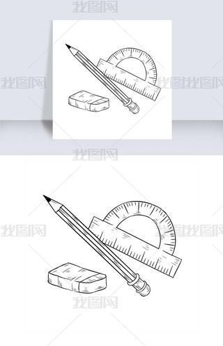 手绘线描文具插画