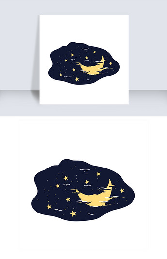 原创手绘水中月亮倒影