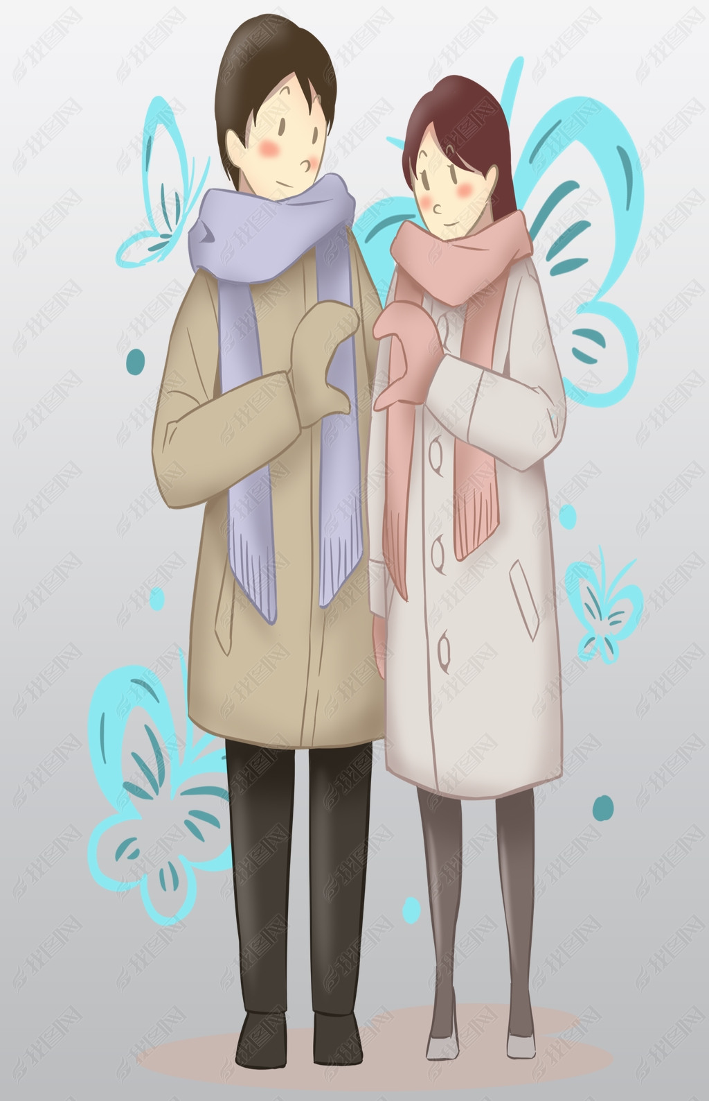 情人节比心的情侣插画