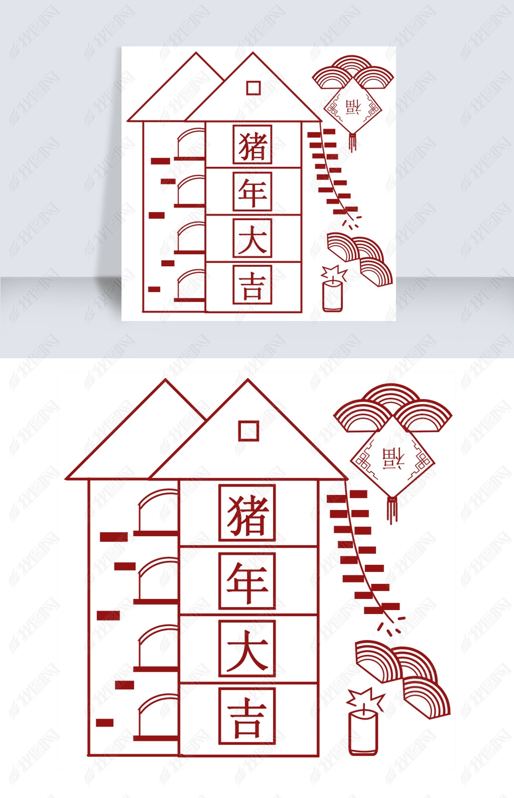 手绘线描鞭炮插画