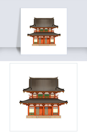 原创手绘唐朝建筑寺庙楼房