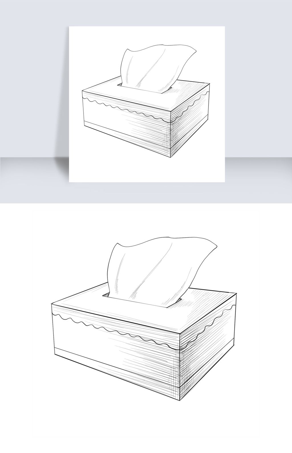 原创餐巾纸素描抽纸盒子插画