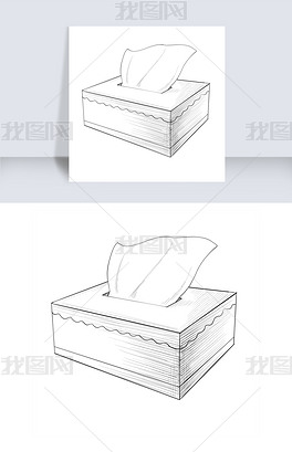 原创餐巾纸素描抽纸盒子插画