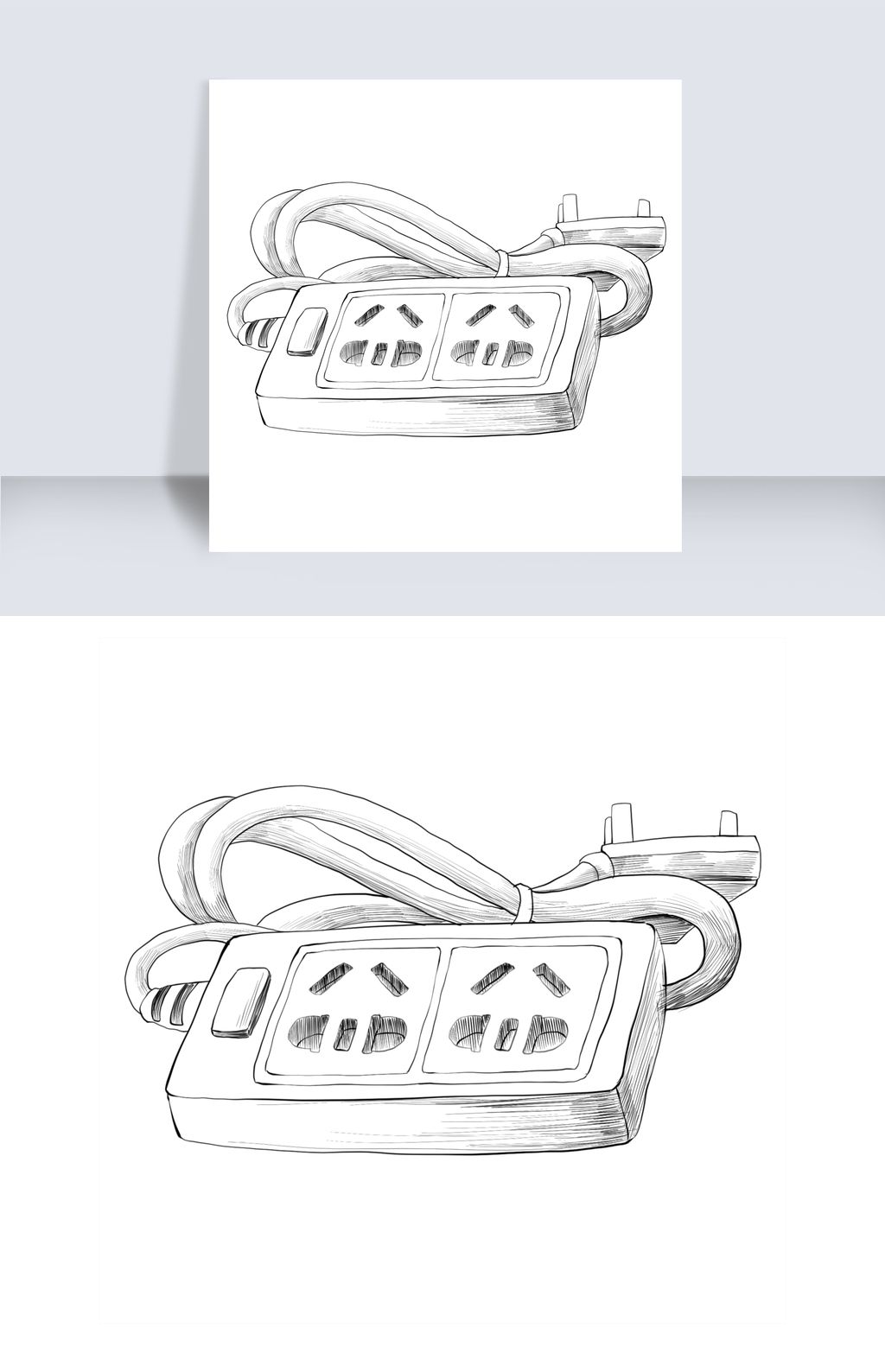 原创线描素描插座插画