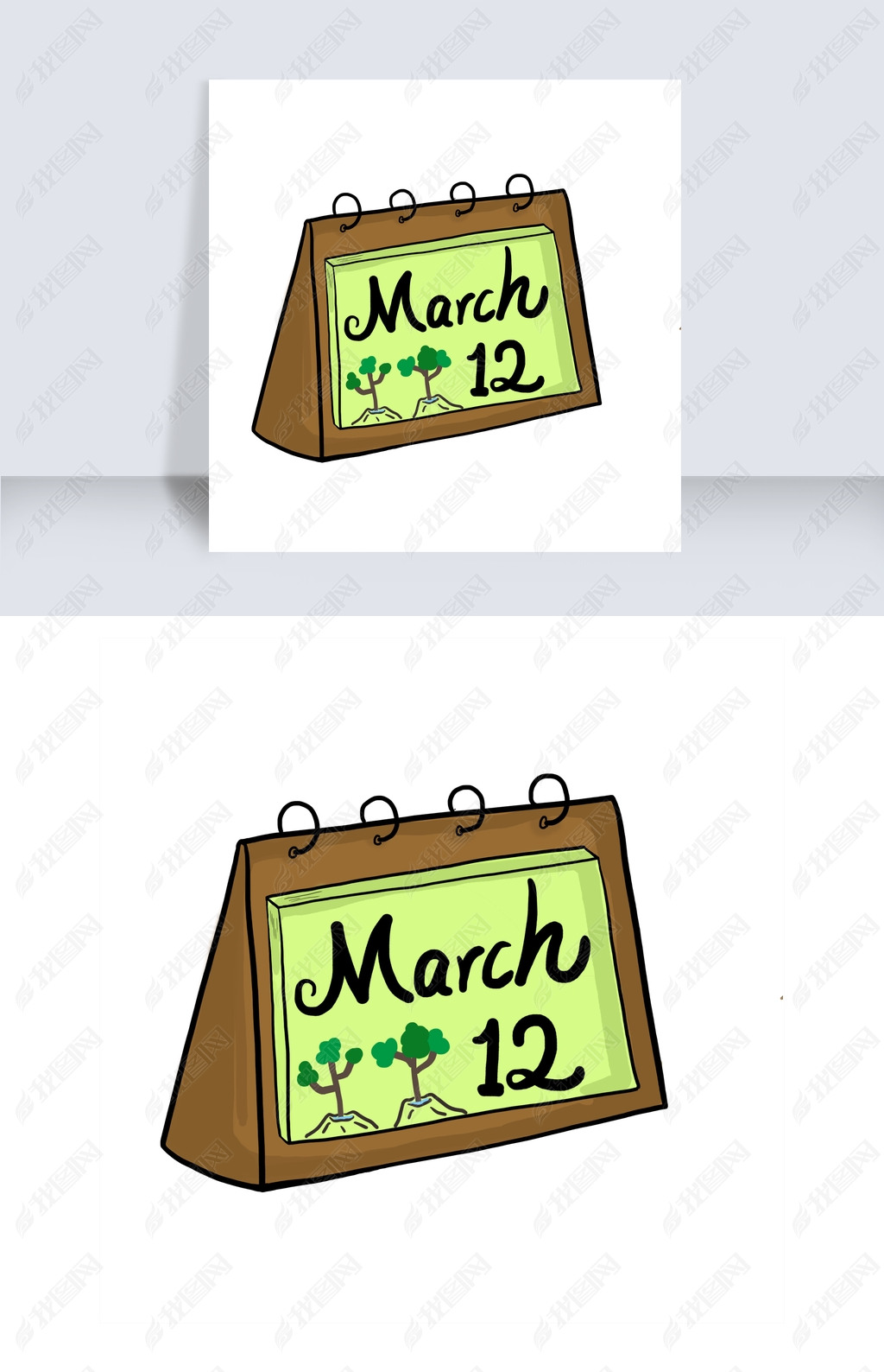 原创手绘植树节日历插画