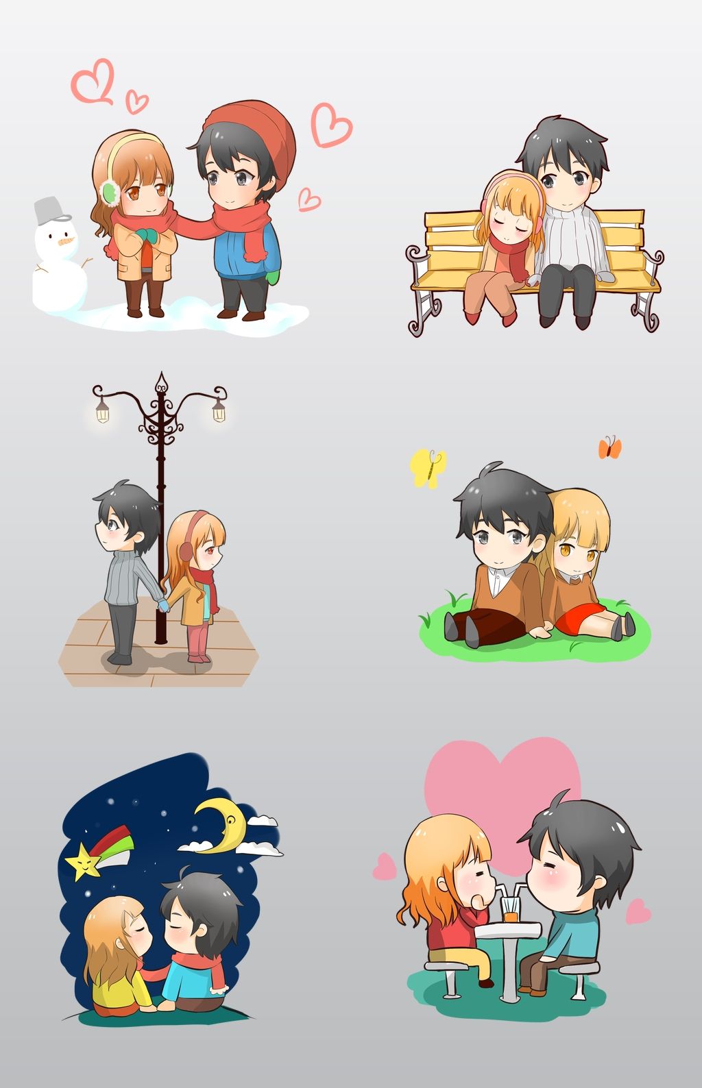 情人节卡通男孩卡通女孩卡通情侣可爱风矢量星空下