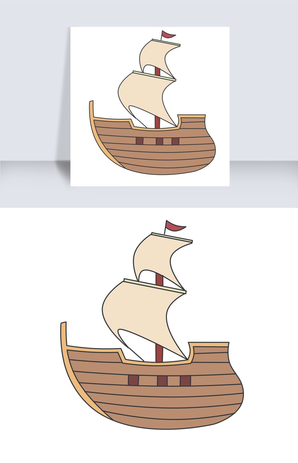 手绘木质帆船插画