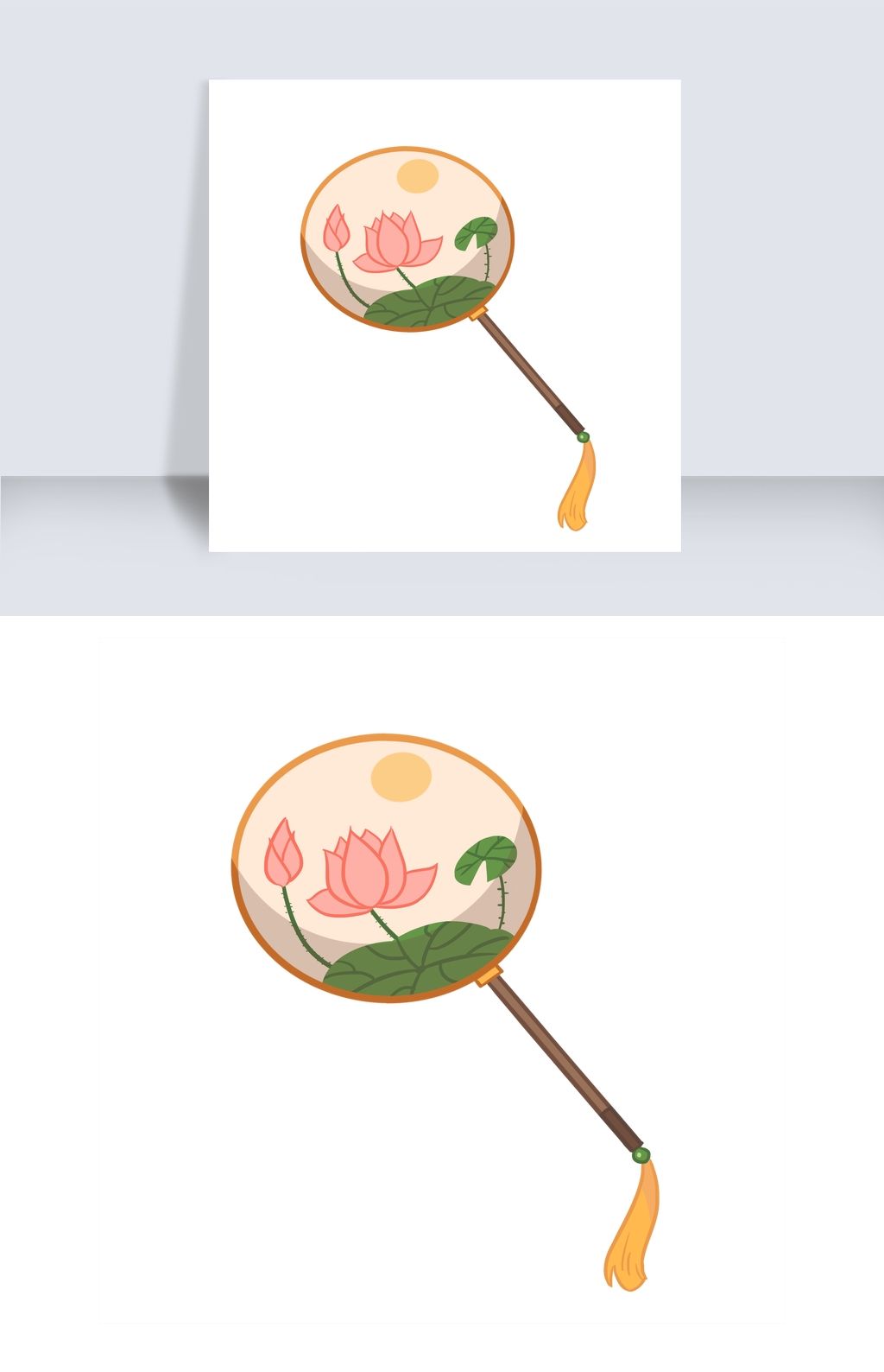 手绘圆形荷花扇子