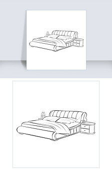 线描双人床手绘插画