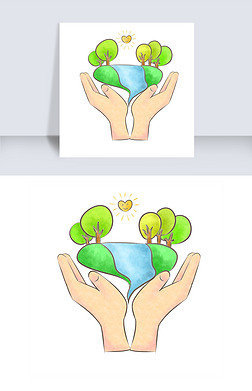 卡通手绘手托地球