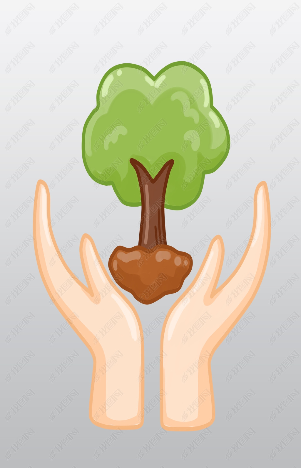 环保插画手托大树