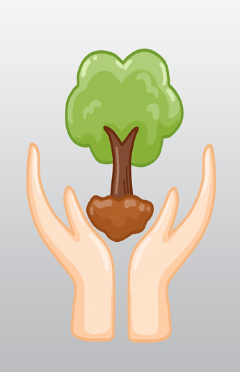 原创环保插画手托大树版权可商用