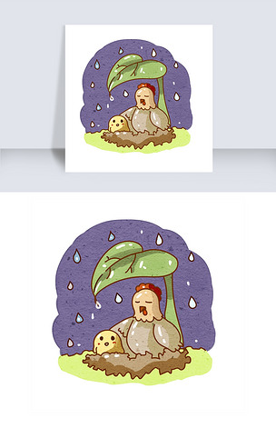小鸡父子雨天避雨png