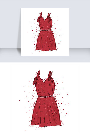 原创手绘卡通红色吊带裙