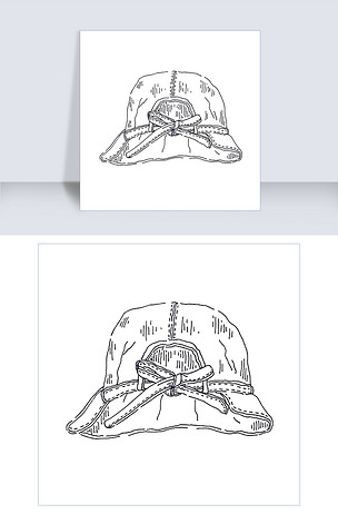 手绘黑白线条渔夫帽