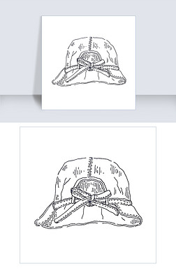 手绘黑白线条渔夫帽