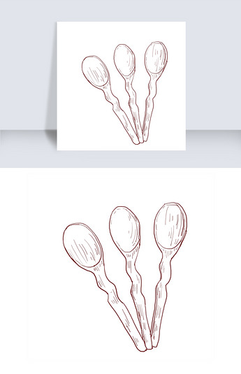 原创线描勺子手绘插画