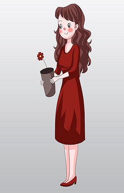 卡通手绘小女孩花匠