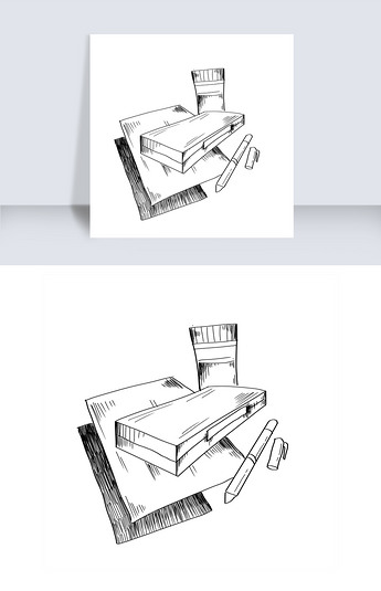 铅笔盒等文具线描组合图片