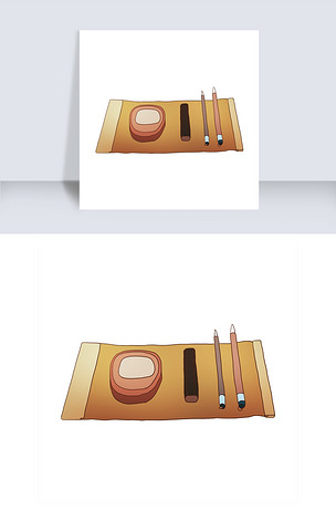 原创笔墨砚台黄色纸张插画