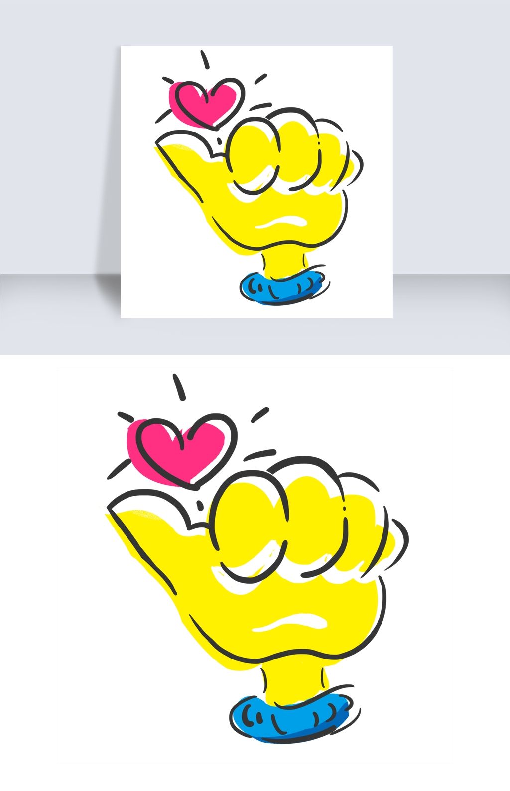 原创黄色的点赞手势和爱心版权可商用