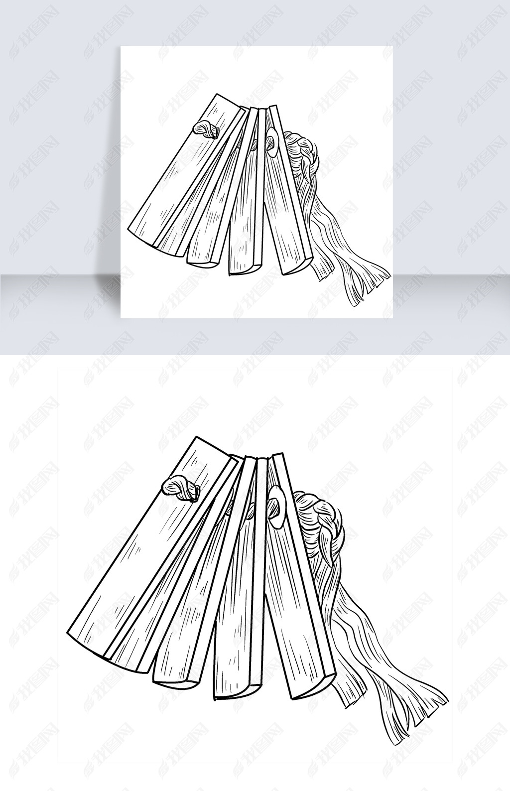 黑色线描快板插画