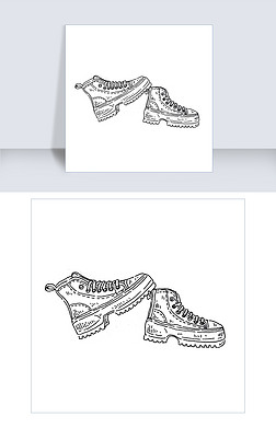 手绘黑白线条一双马丁靴