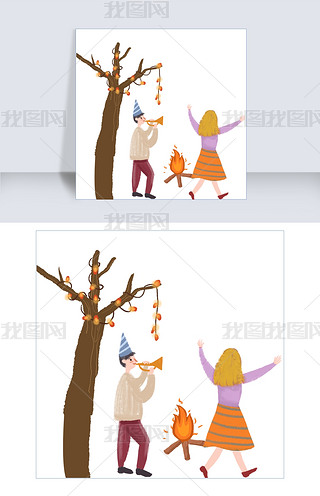 篝火晚会现场插画