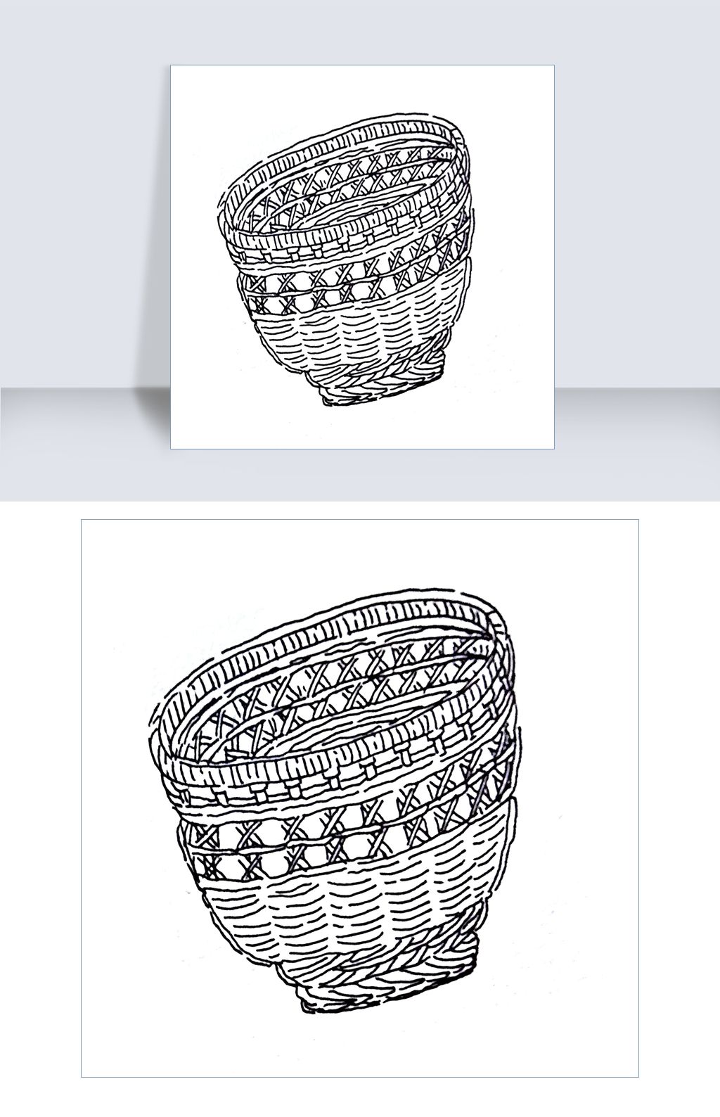 手绘黑白线条竹篮子