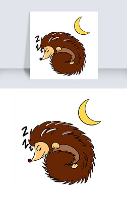 刺猬插画免抠元素|夜晚睡觉的刺猬插画