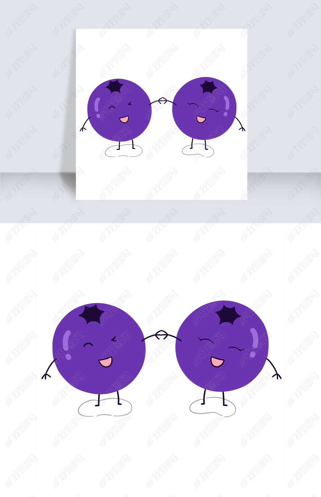 原创扁平风格两只蓝莓表情系列版权可商用