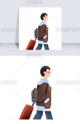 拉行李的表情包免抠元素|拉着行李回家过年的男子