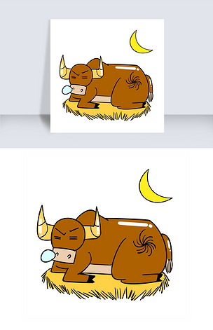 睡觉的牛卡通插画