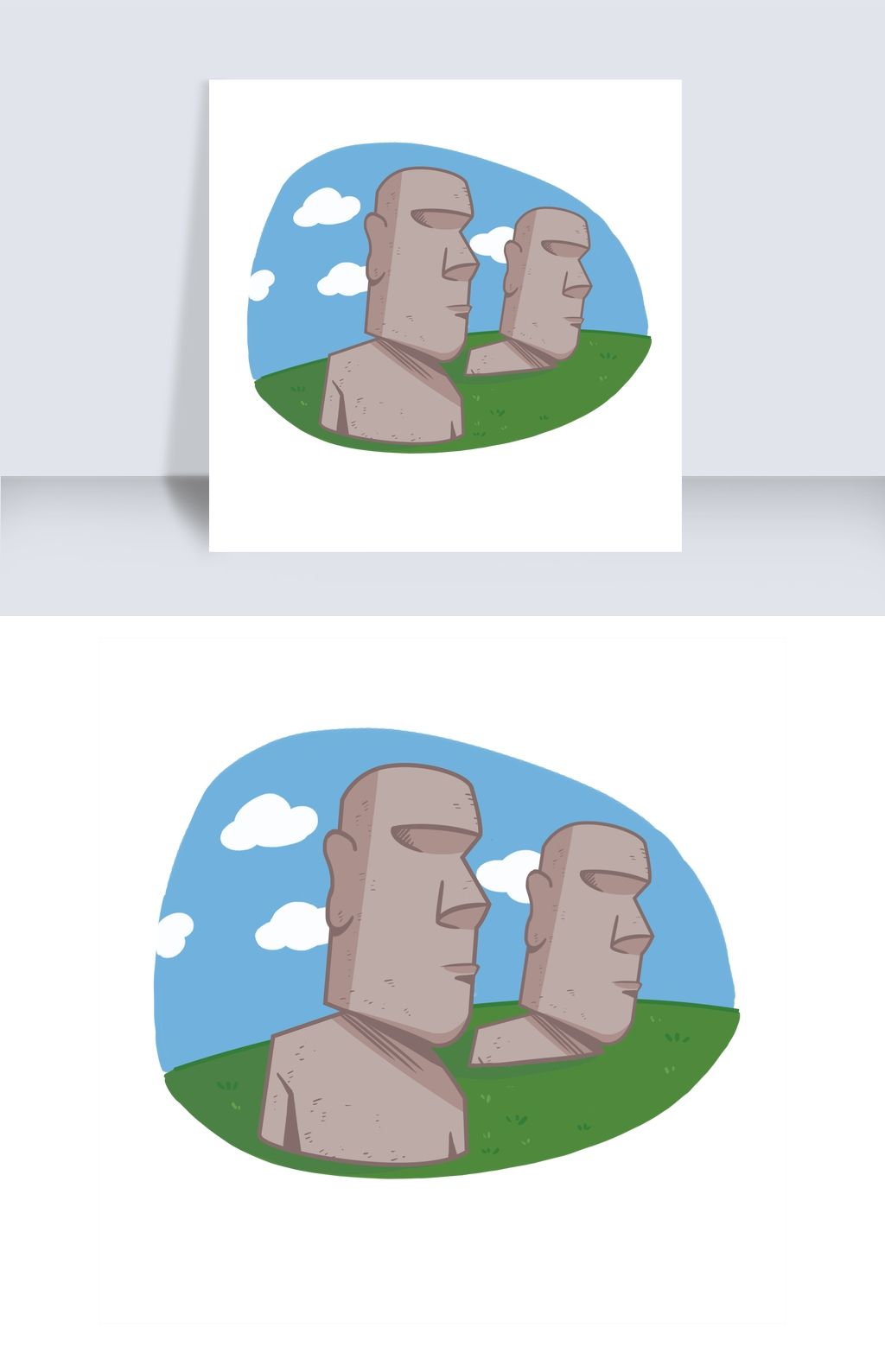 原创手绘复活节岛石像插画版权可商用