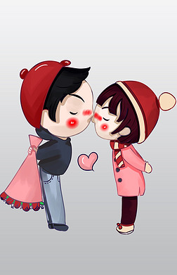 灰系免抠元素|情人节情侣亲亲卡通粉灰png素材