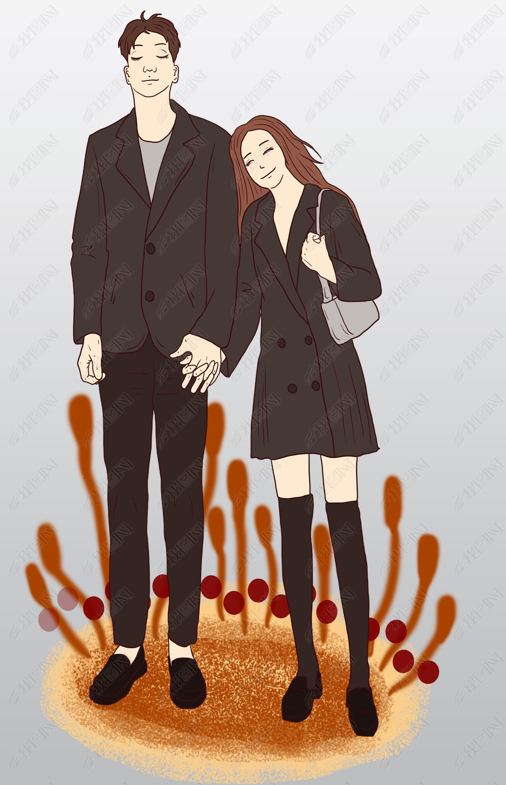 免抠元素 节日素材 二十四节气 > 手绘情人节情侣装情侣插画举报作品